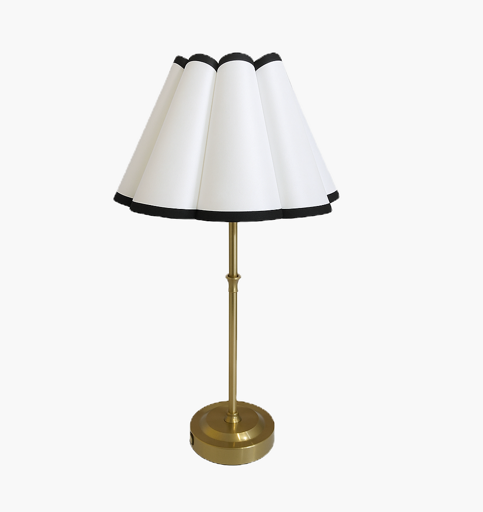 Black Tie Shade lamp with a modern black-and-gold base, available for upscale event and wedding rentals.