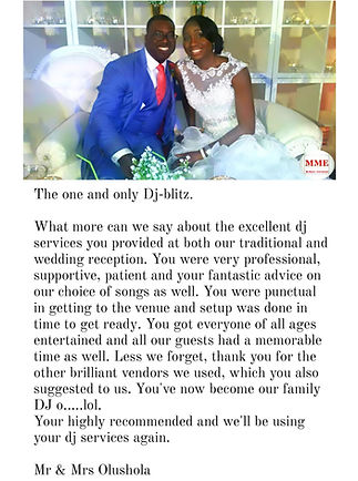 MR AND MRS OLUSOLA. Nigerian Wedding Dj In London. Dj-Blitz