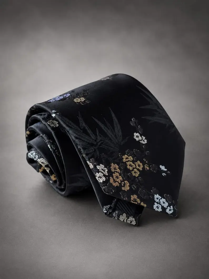 Sakura Noir Floral Silk Neck Tie