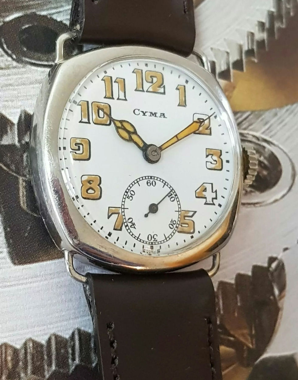Thumbnail: Cyma Ww1 Era Trench Wire Lug Watch,Immaculate White Enamel Dial, Serviced. 