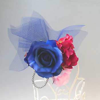 サムネイル： ヘッドドレス（髪飾り）バラとブルーのチュール