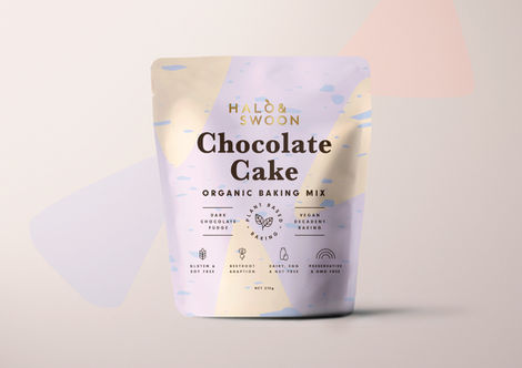 Halo & Swoon Organic baking mixes. Brand and packaging design by Hannah Gordon Design. Best designed allergy friendly baking.