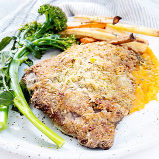 Coconut & herb crumbed schnitzel