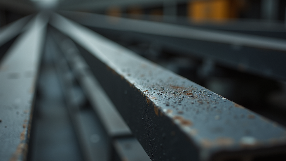 Close-up view of a steel beam showcasing its texture and finish