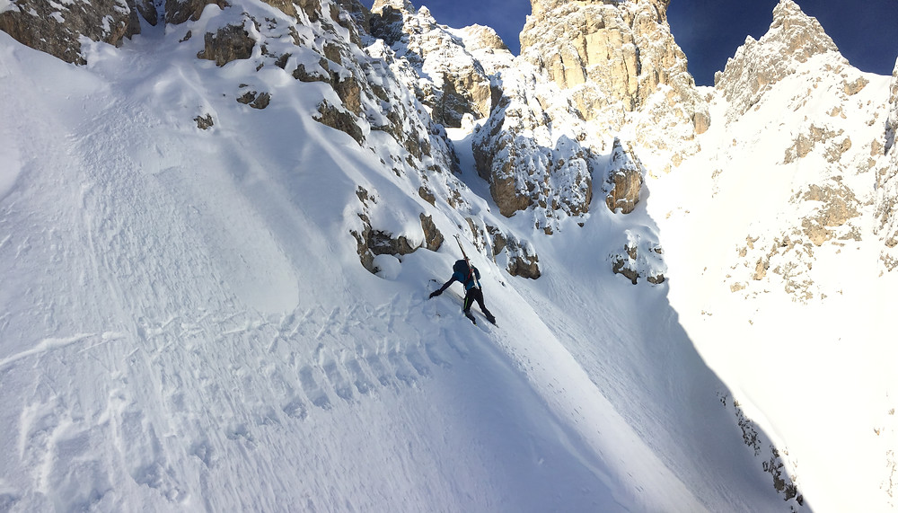 Skitour Plattkofel Nordrinne Südtirol Dolomiten Rinne