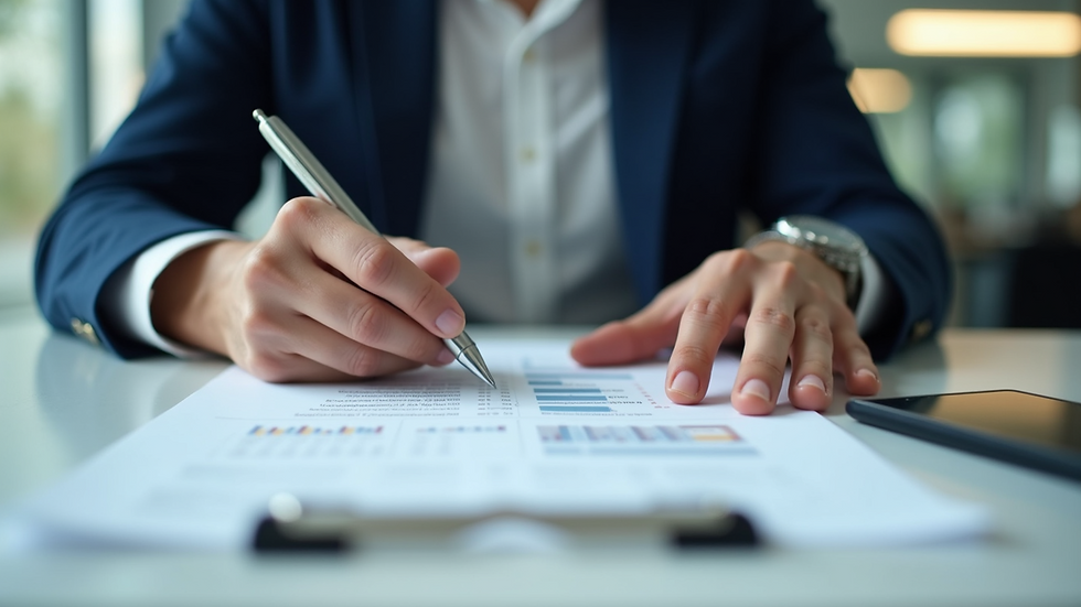 Eye-level view of an individual reviewing financial documents