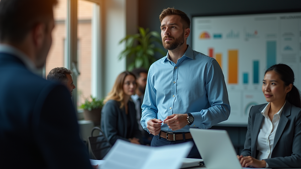 Eye-level view of a consultant presenting a business strategy