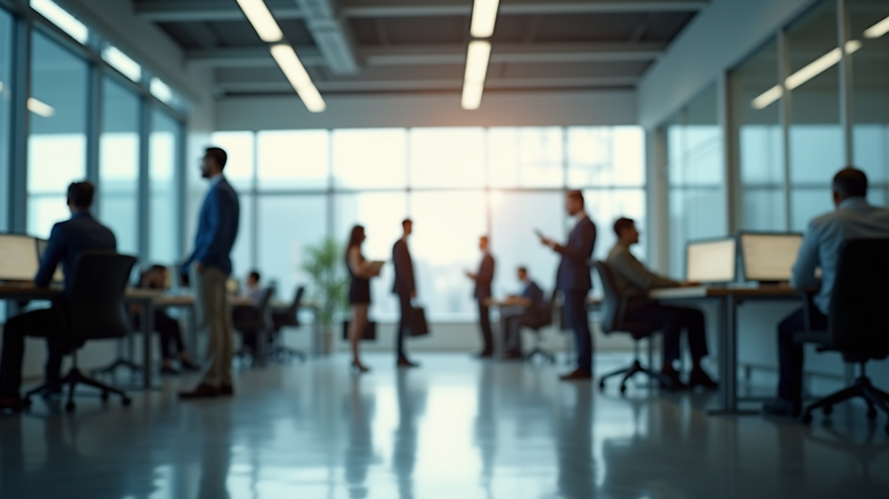 Wide angle view of a busy office space