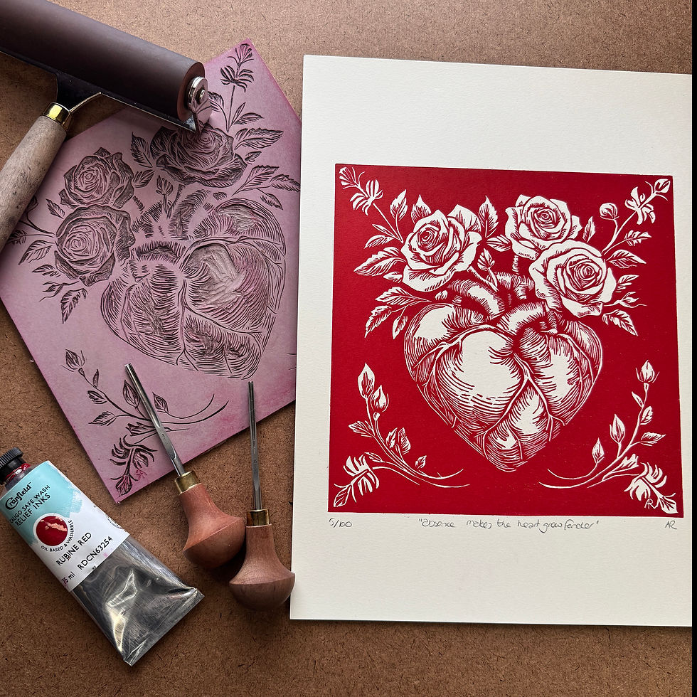 Thumbnail: Absence Makes the Heart Grow Fonder - Limited Edition Linocut Print
