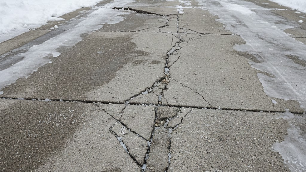 Deep crack in concrete driveway due to ice damage in Chicago