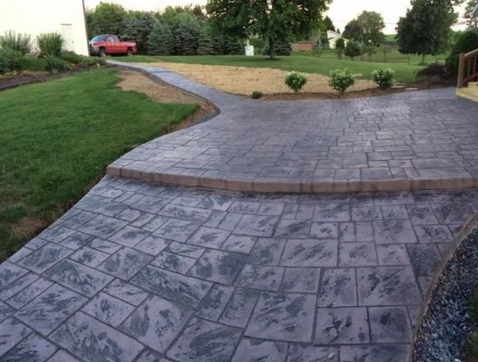 Residential stamped concrete walkway