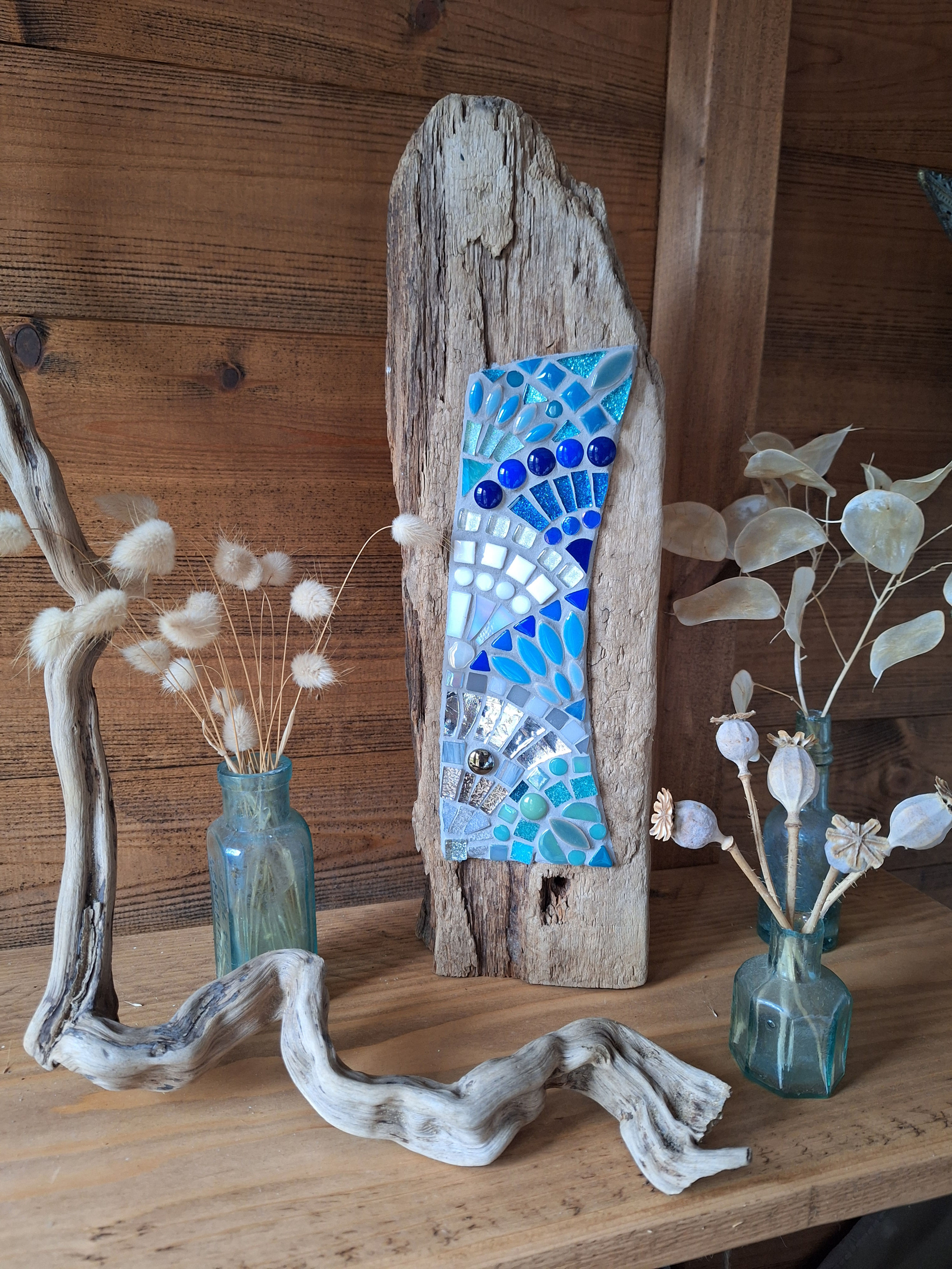 Freestanding ocean inspired driftwood art
