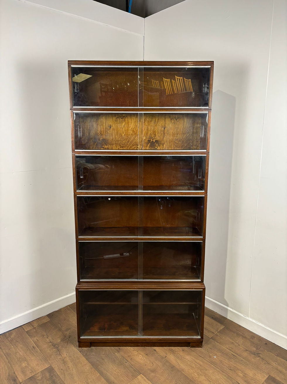Minty Oxford Mid Century Library Oak Glazed Six Tier Bookcase