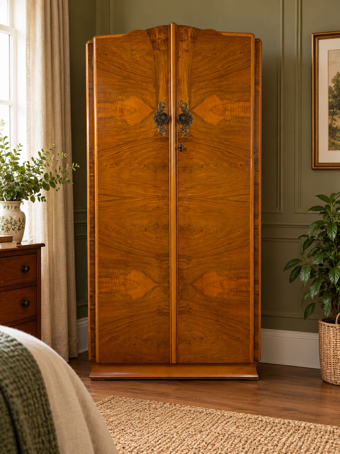 Vintage Walnut Fitted Wardrobe