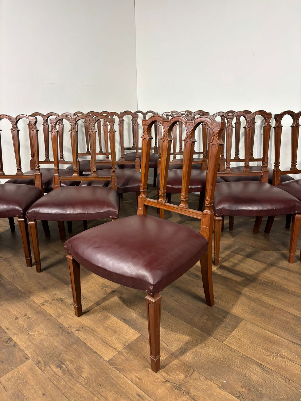 Thumbnail: Set Of Twelve Mahogany Dining Chairs With Burgundy Leather Upholstered Seats
