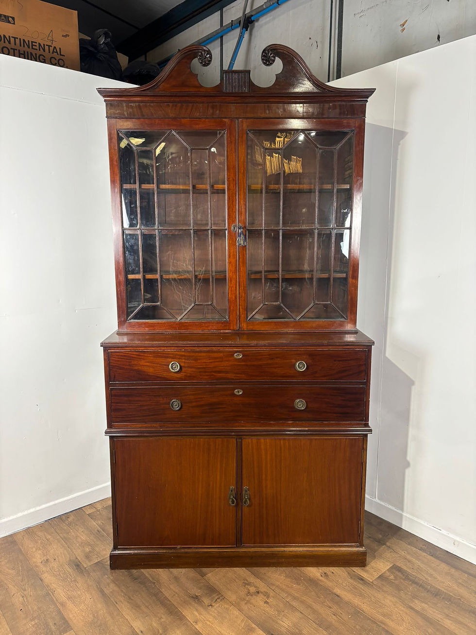 Thumbnail: 19th Century Mahogany Astral Glazed Secretaire Bookcase
