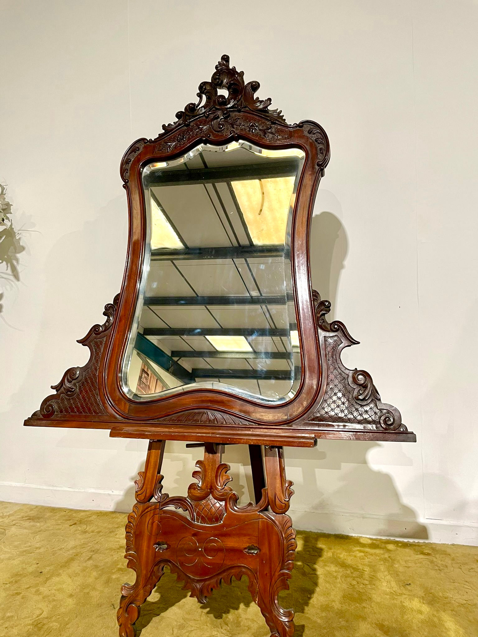 Large Victorian Ornate Mahogany Framed Wall Mirror