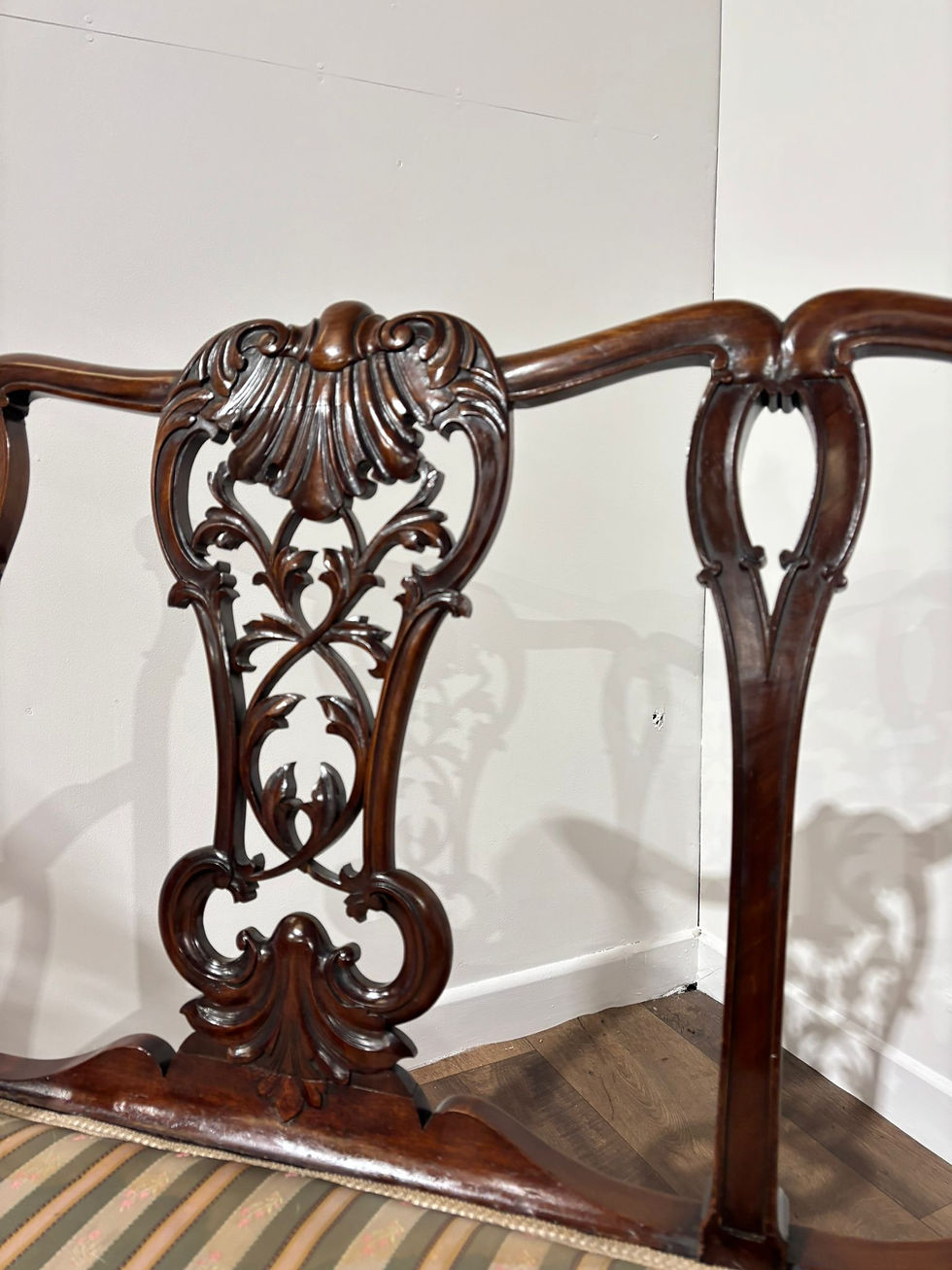 Thumbnail: Antique Chippendale Revival Twin Seat Mahogany Settee
