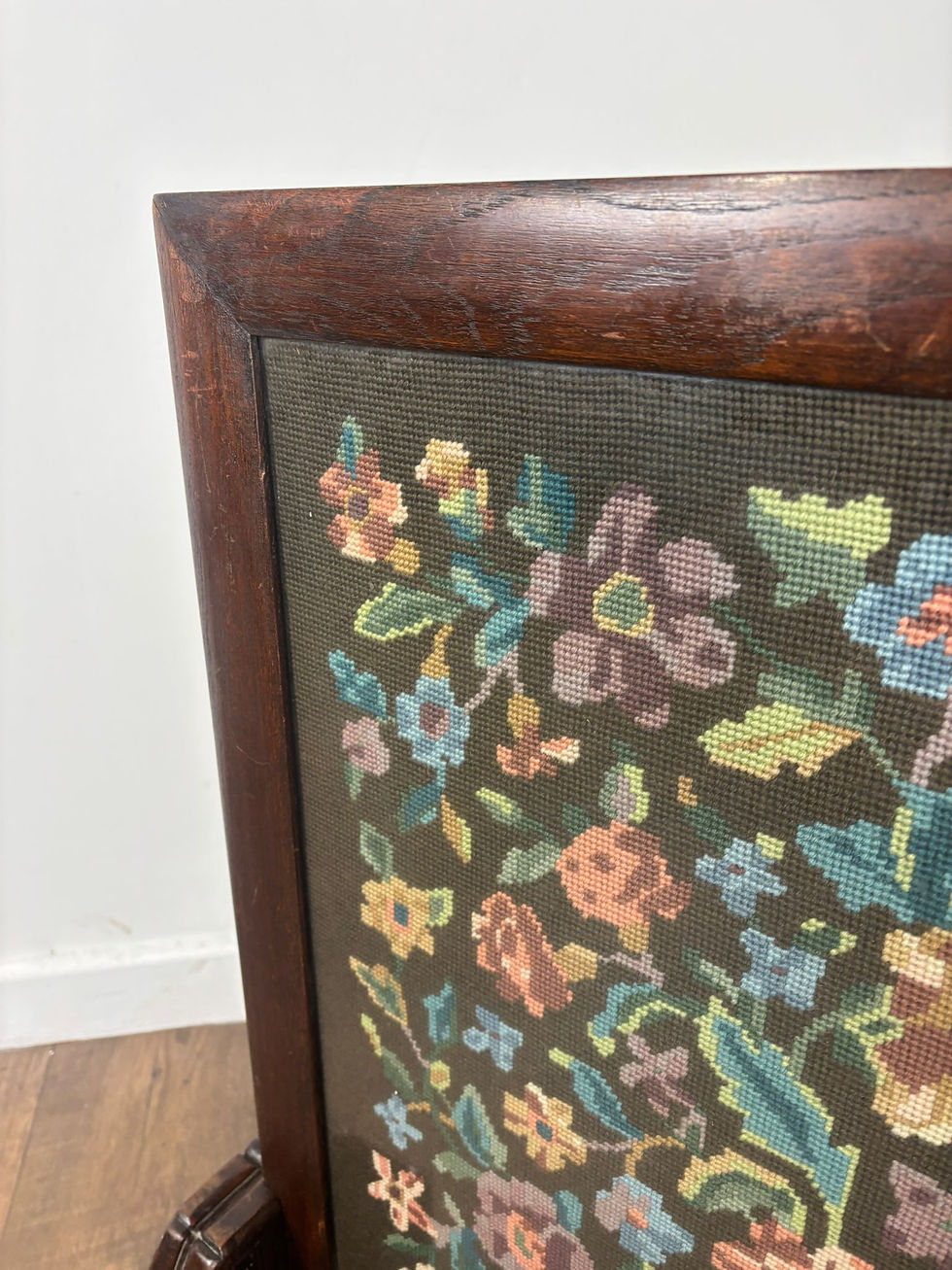 Thumbnail: Vintage oak Framed Floral Tapestry Fire Screen