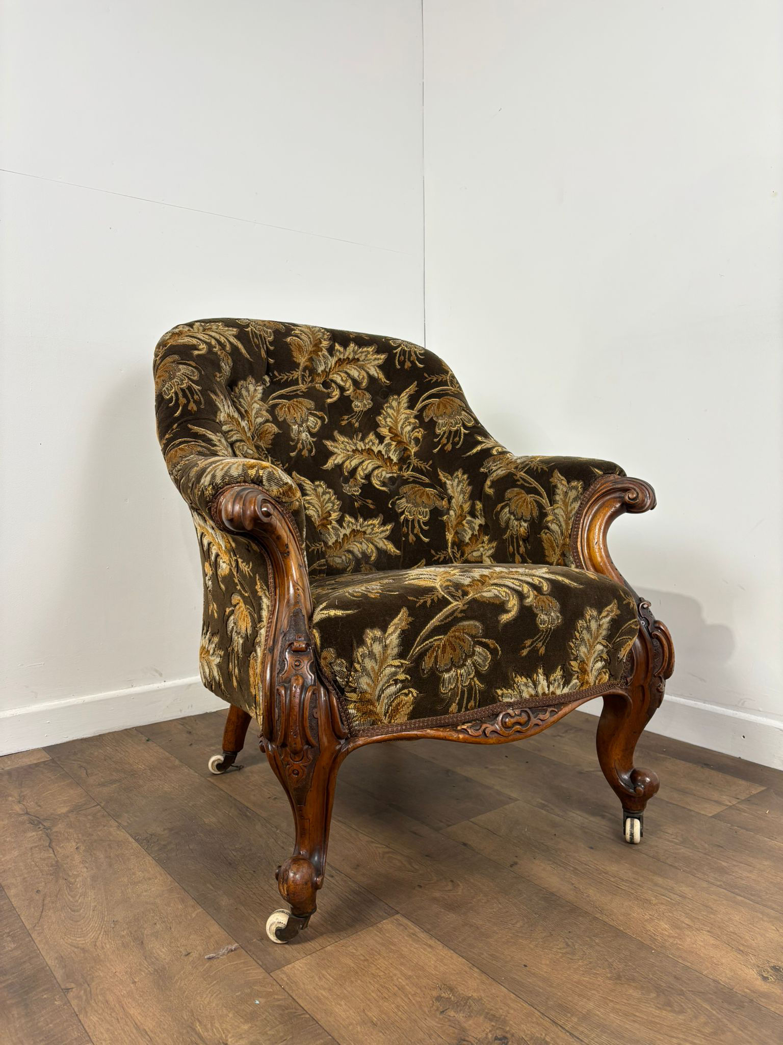 Victorian Upholstered Armchair on Castors