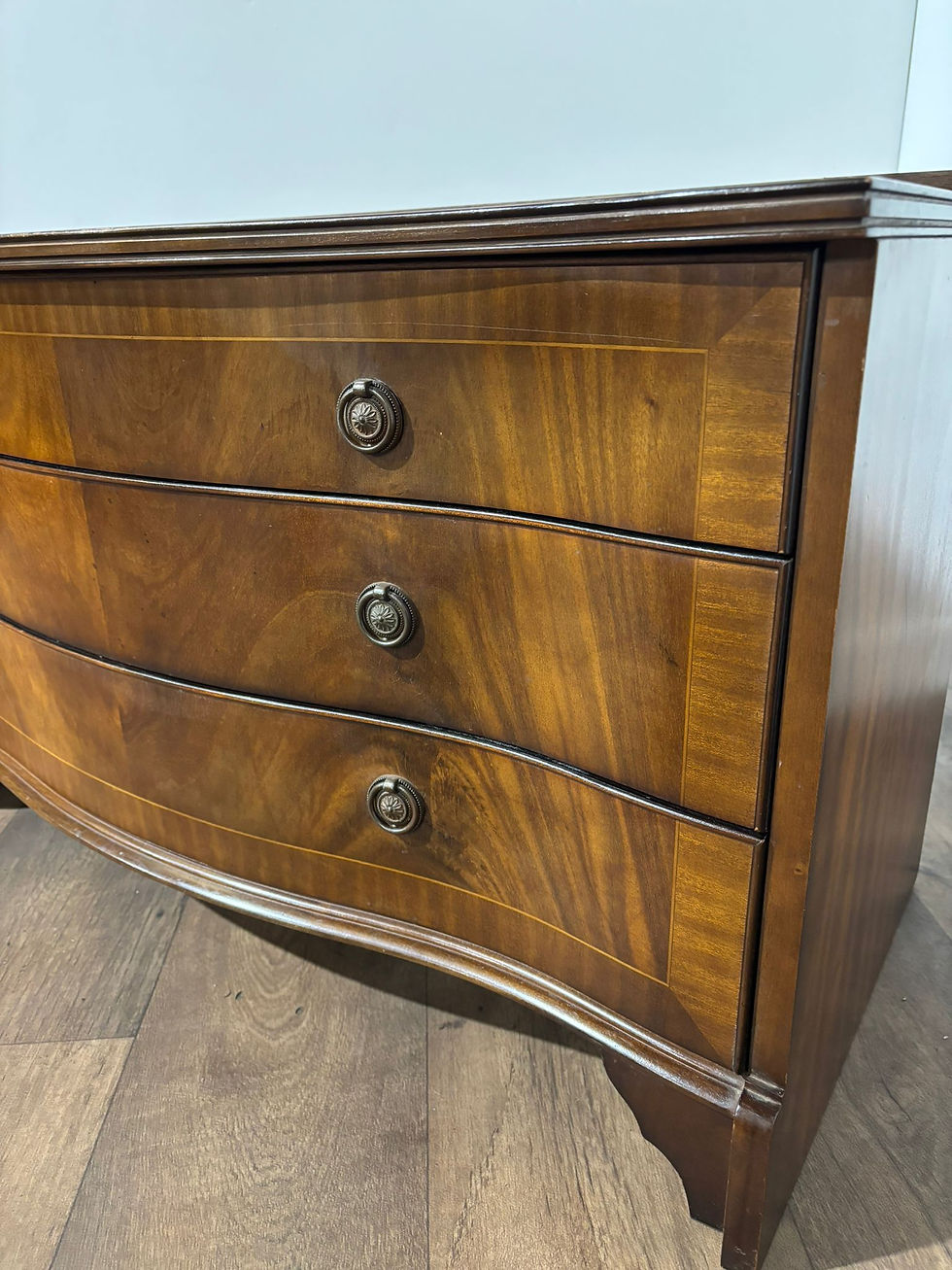 Thumbnail: Reproduction Mahogany Serpentine Fronted Three Drawer Chest