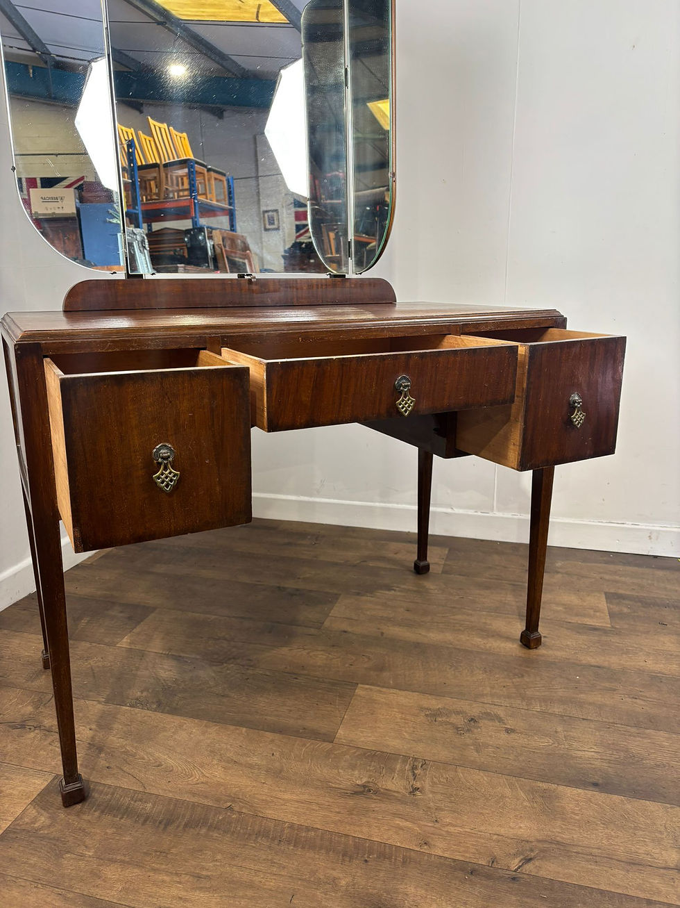Thumbnail: Vintage Mahogany Dressing Table With Triptych Mirror