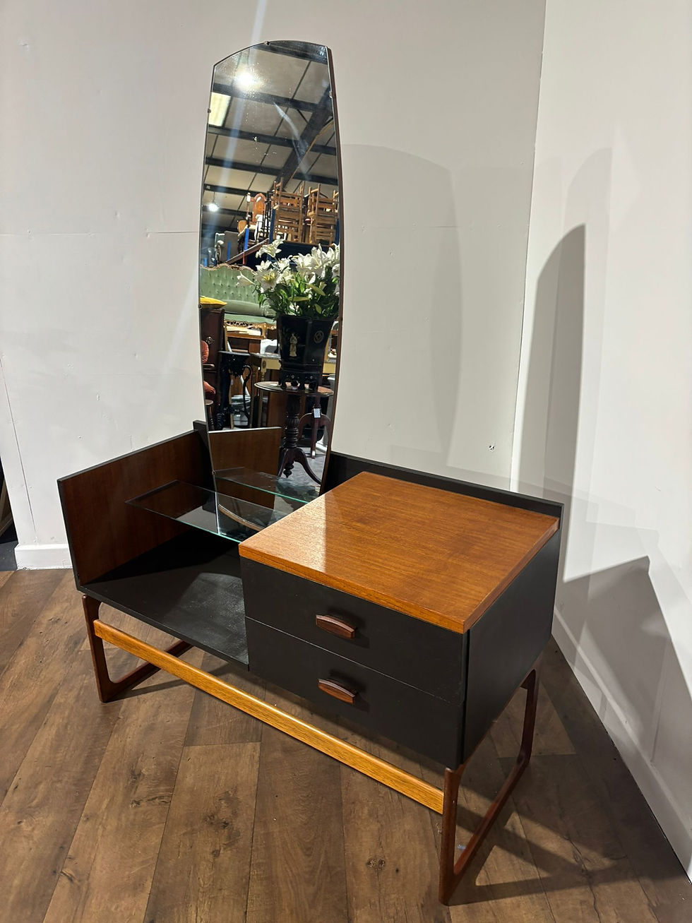 Thumbnail: Mid-Century G Plan Teak & Black Painted Dressing Table with Mirror