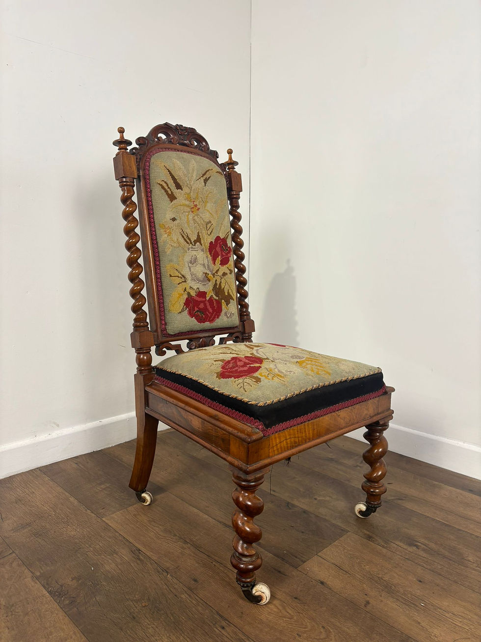 Victorian Walnut Prayer Chair With Tapestry Upholstery