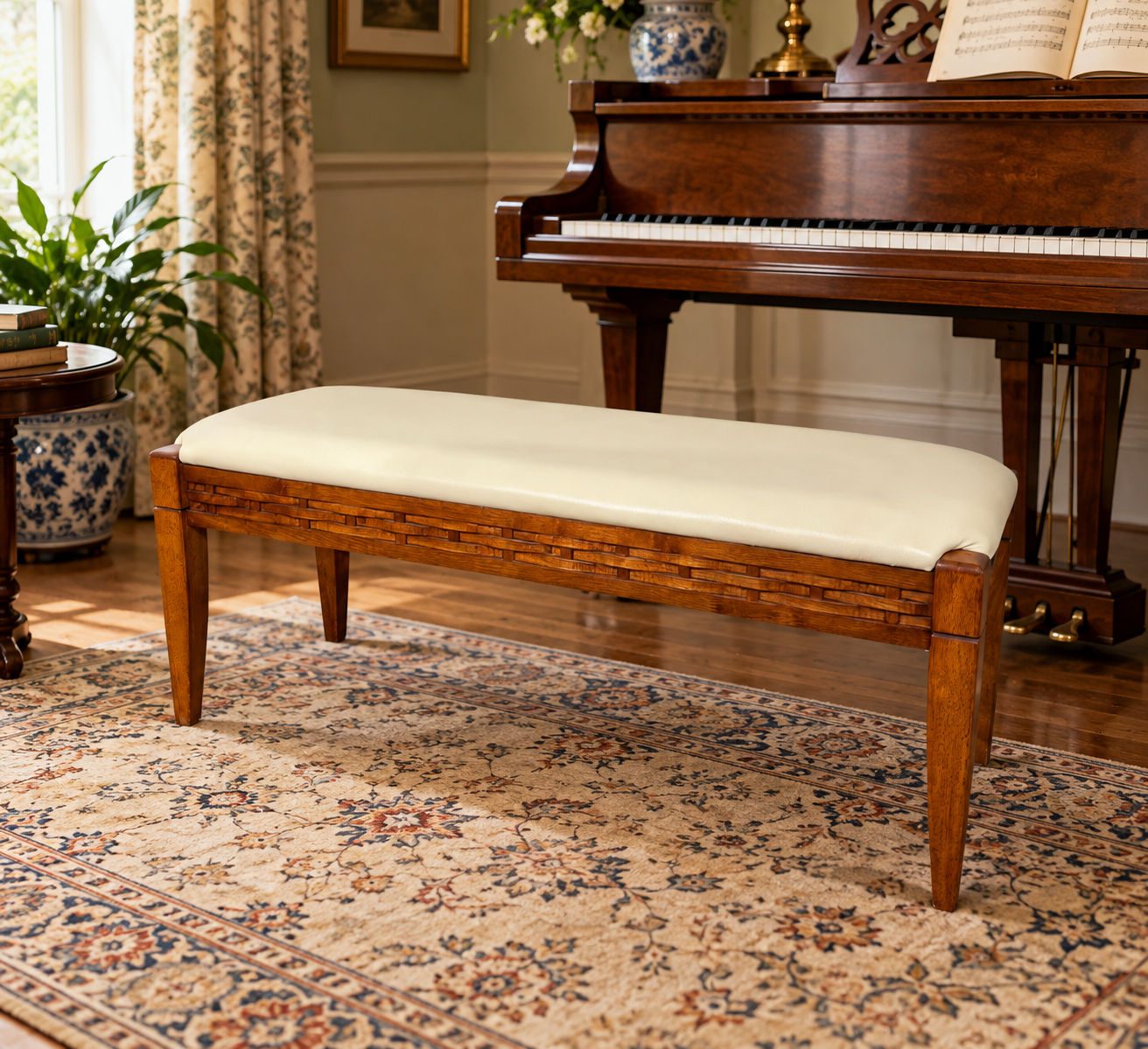 Contemporary Mahogany Framed Duet Piano Stool