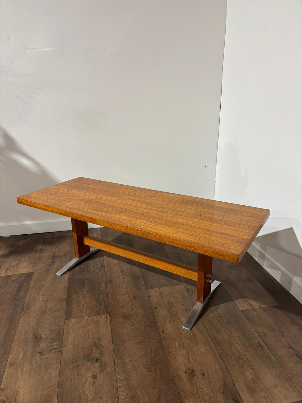 Mid Century Teak Coffee Table with Chrome Effect Legs