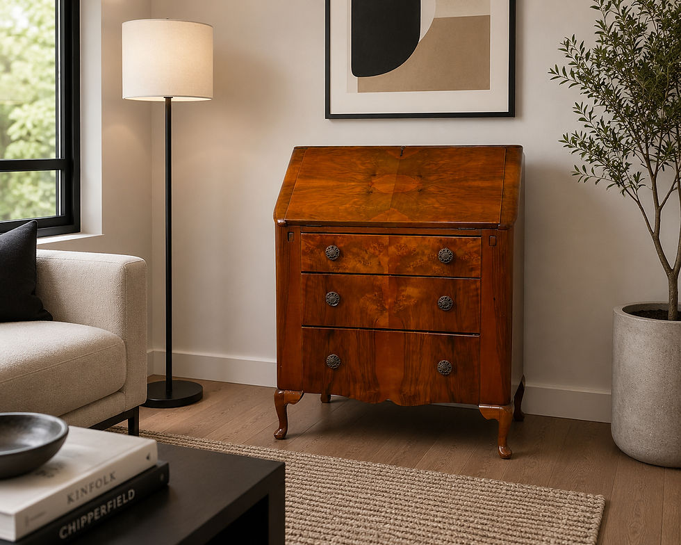 Early 20th Queen Anne Style Figured Walnut Bureau