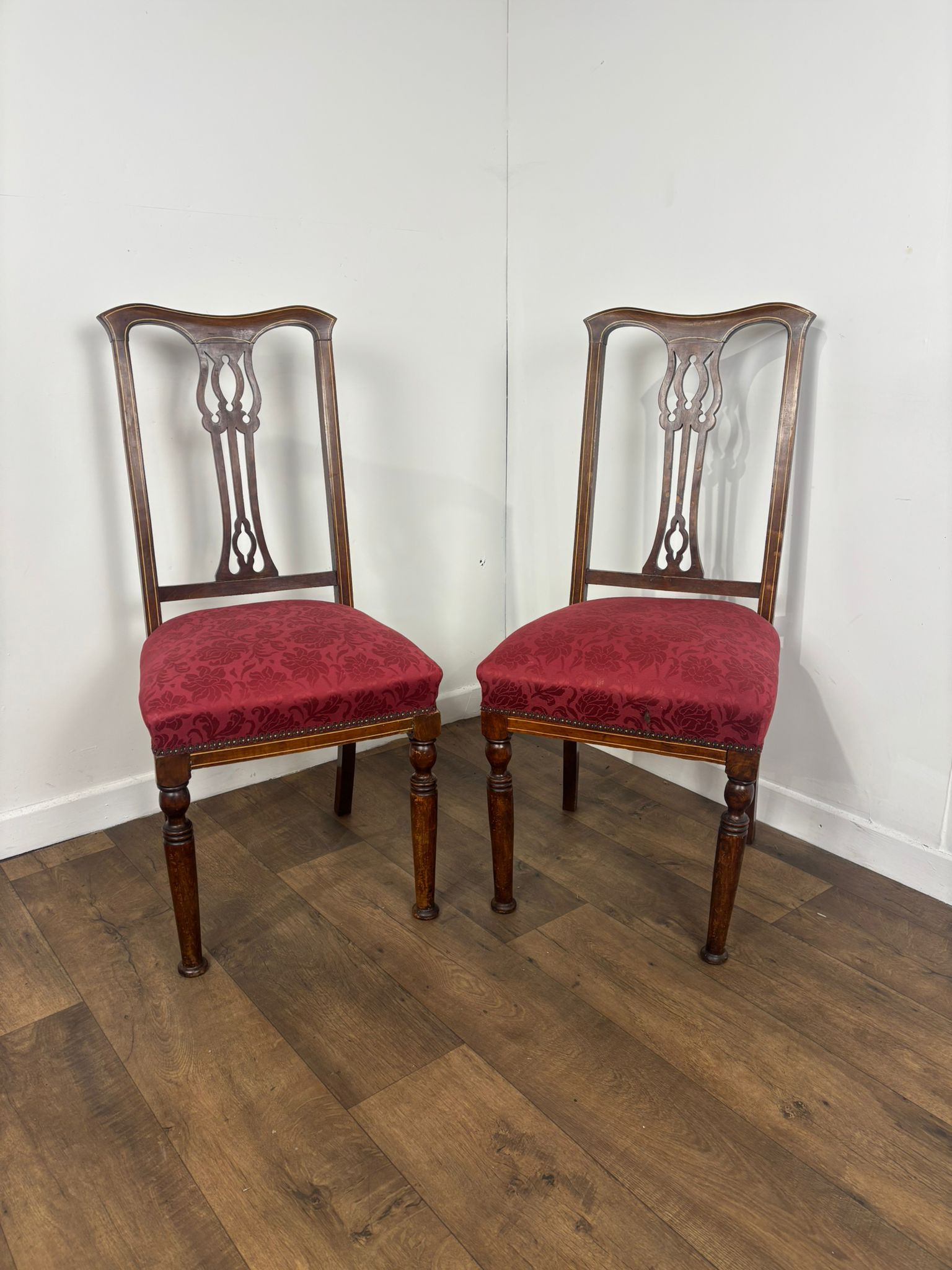 Pair of Edwardian Mahogany Inlaid Side Chairs