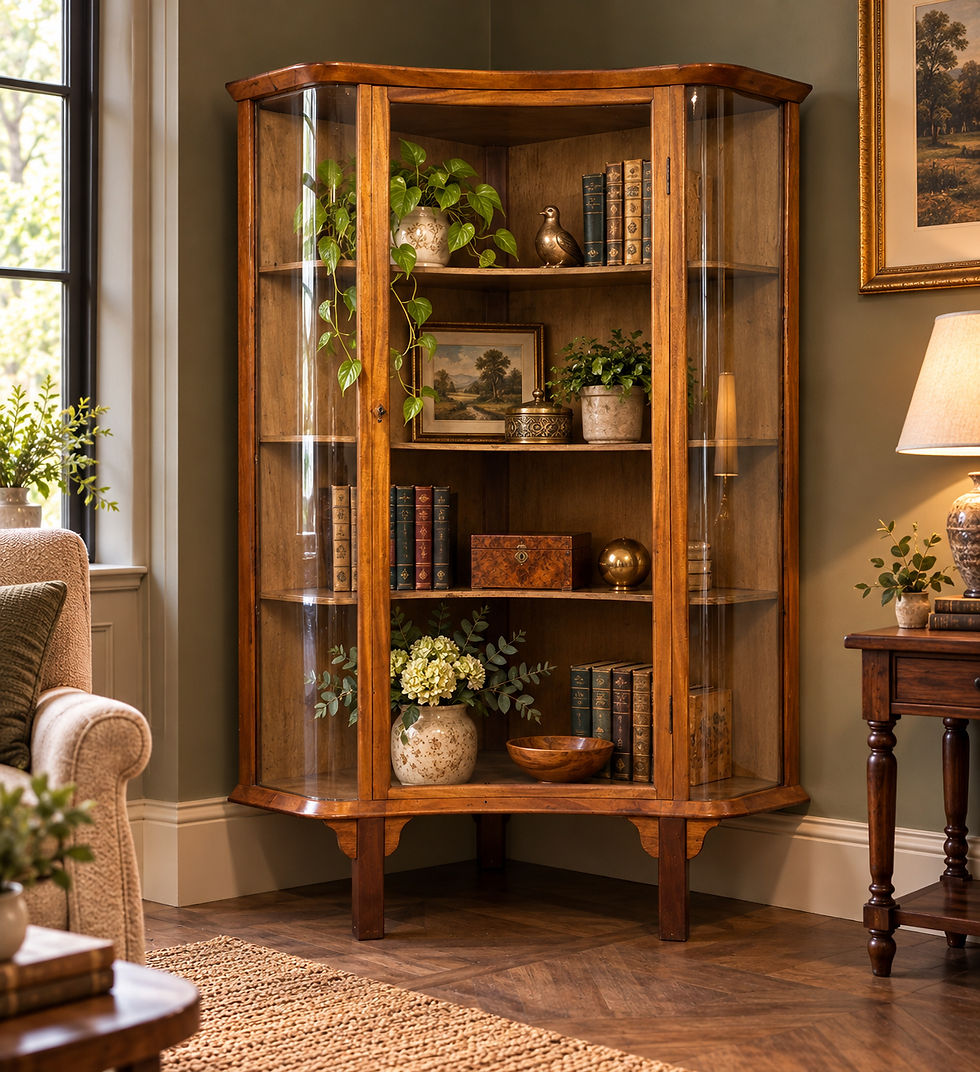 Large Vintage Mahogany Serpentine Fronted Glass Corner Display Cabinet