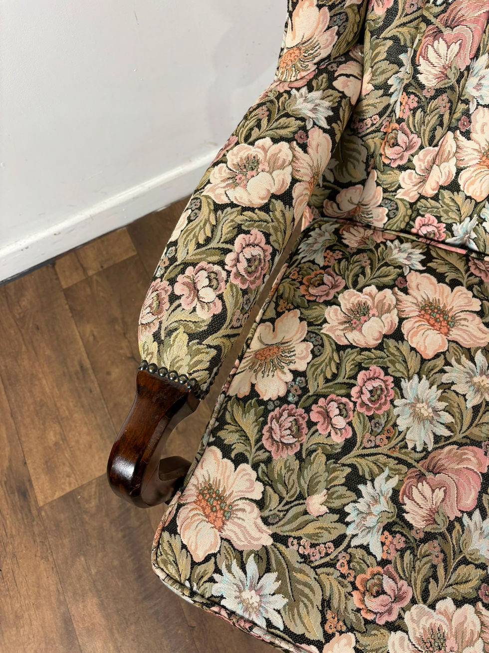 Thumbnail: Vintage Reupholstered Floral Wingback Fireside Armchair