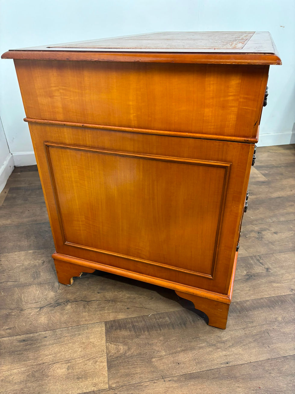 Thumbnail: Reproduction Yew Twin Pedestal Desk with Leather Top