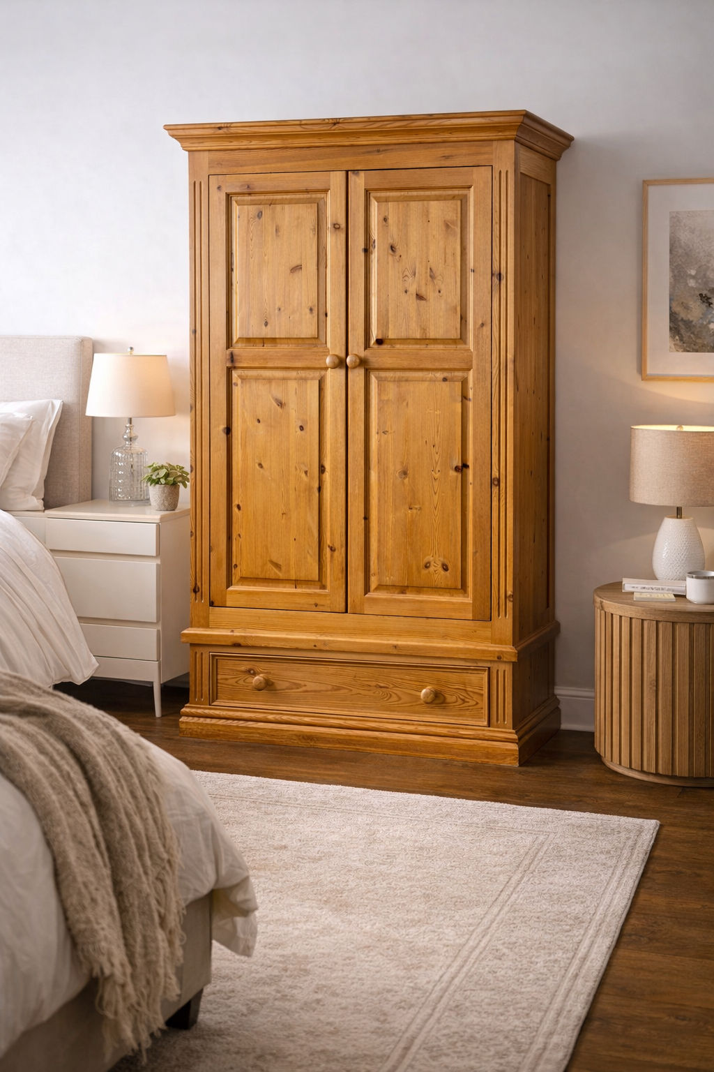 Modern Pine Double Wardrobe