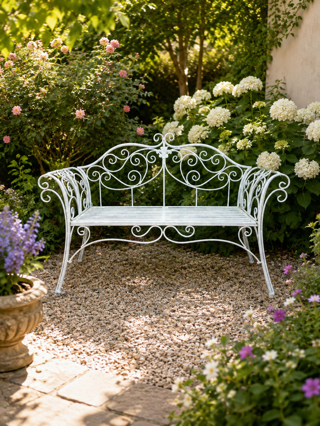White Painted Decorative Garden Bench
