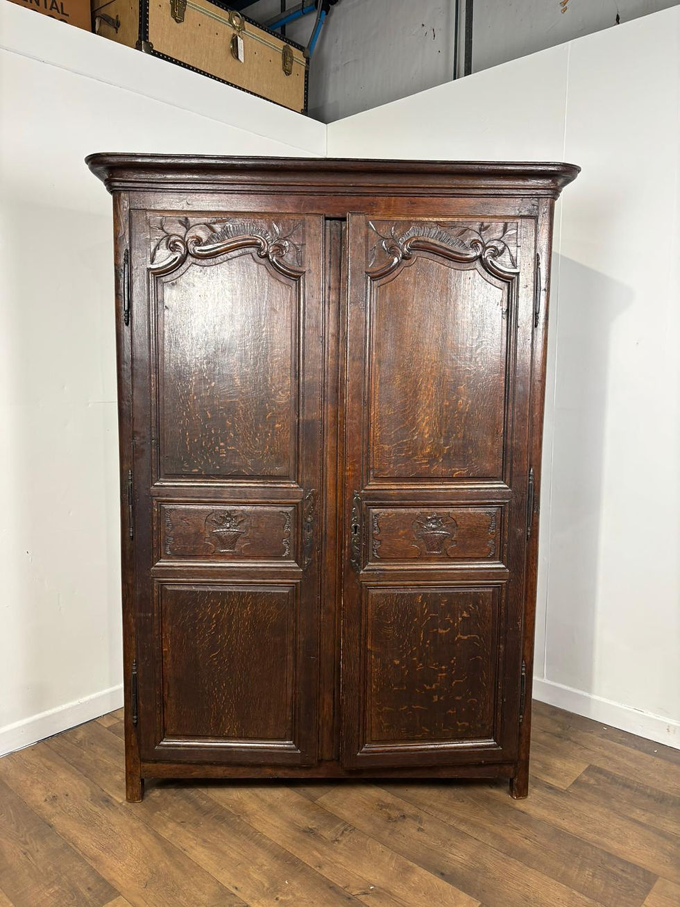 French Carved Oak Two Door Armoire / Wardrobe