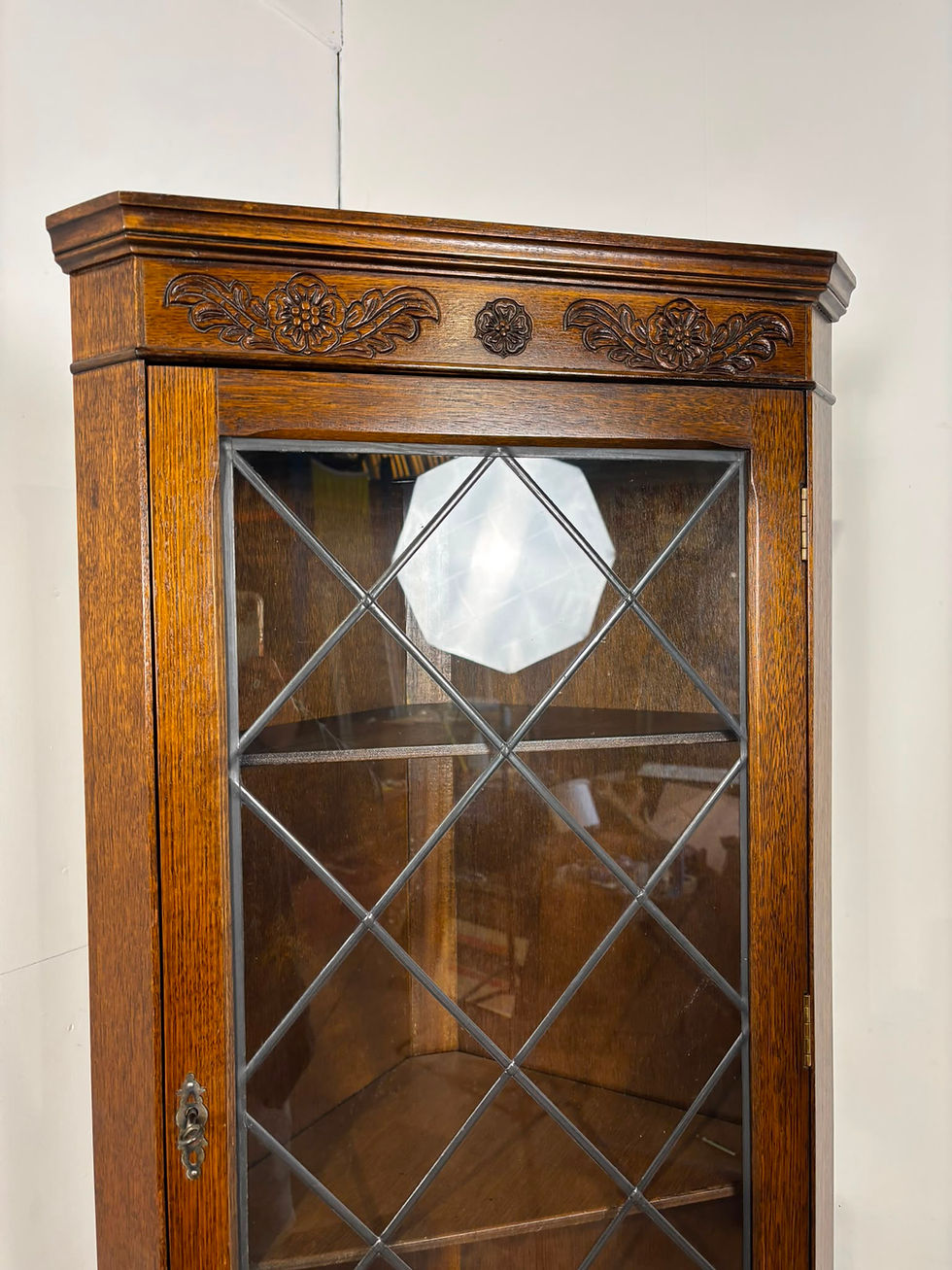 Thumbnail: Vintage Priory Style Oak Corner Display Cabinet