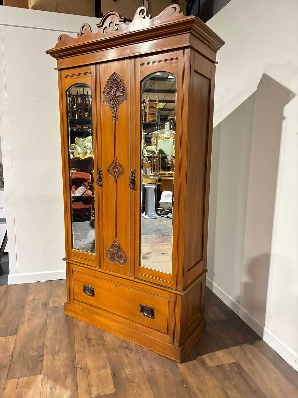 Edwardian Satinwood Wardrobe with Mirrored Doors