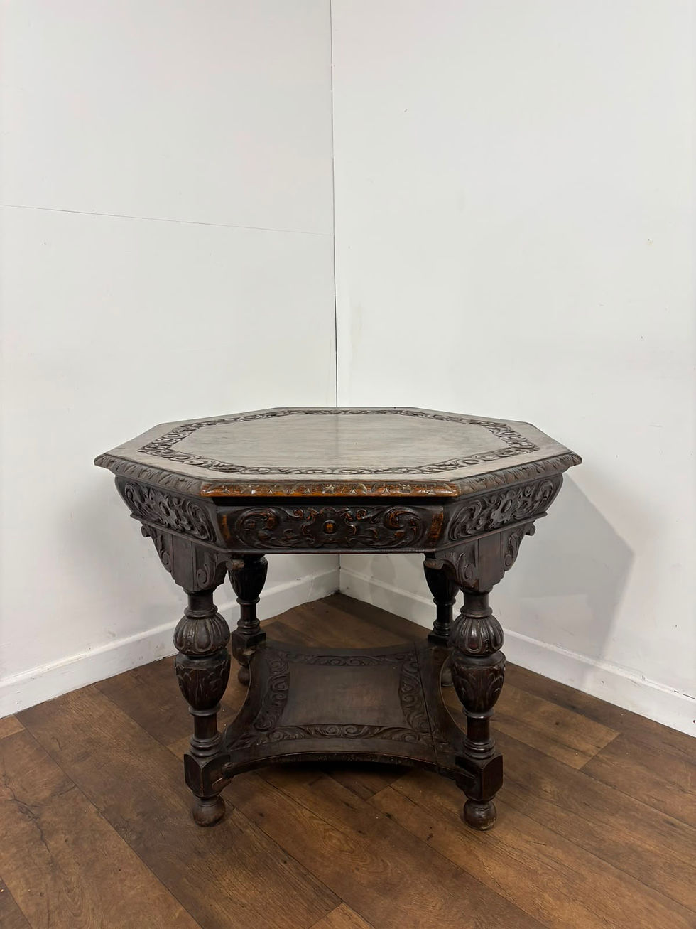 Thumbnail: Early Heavily Carved Oak Hexagonal Centre Table