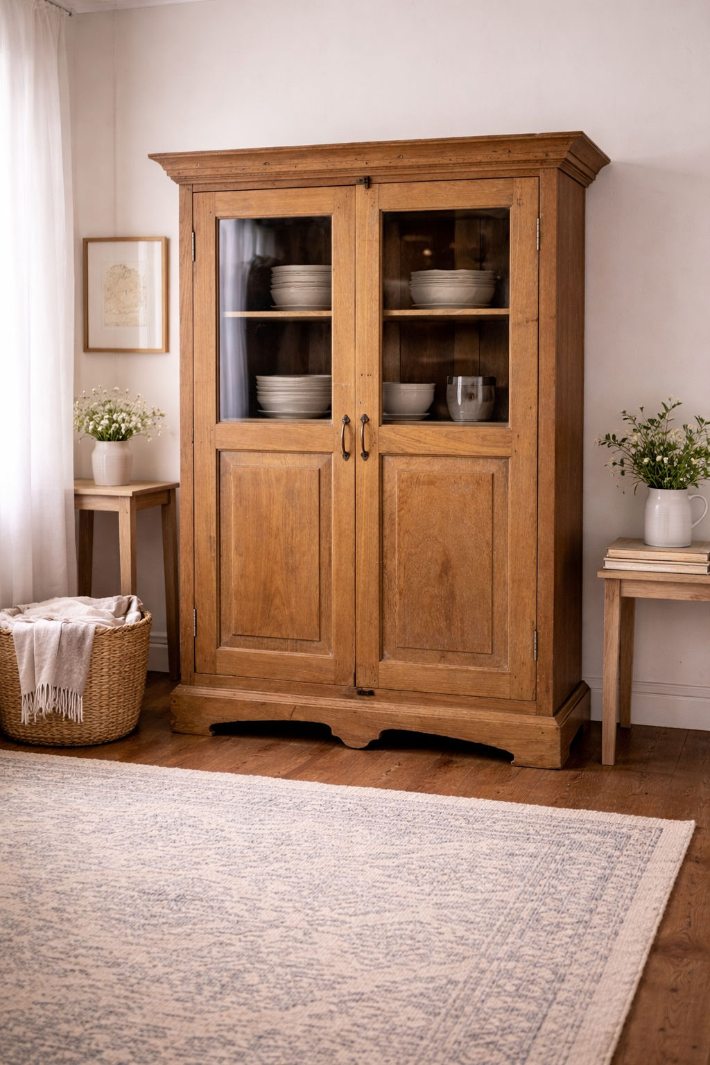 Vintage Indian Reclaimed Solid Wood Glazed Cupboard