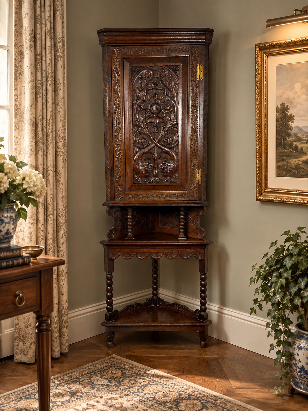 Antique Heavily Carved Oak Corner Cabinet