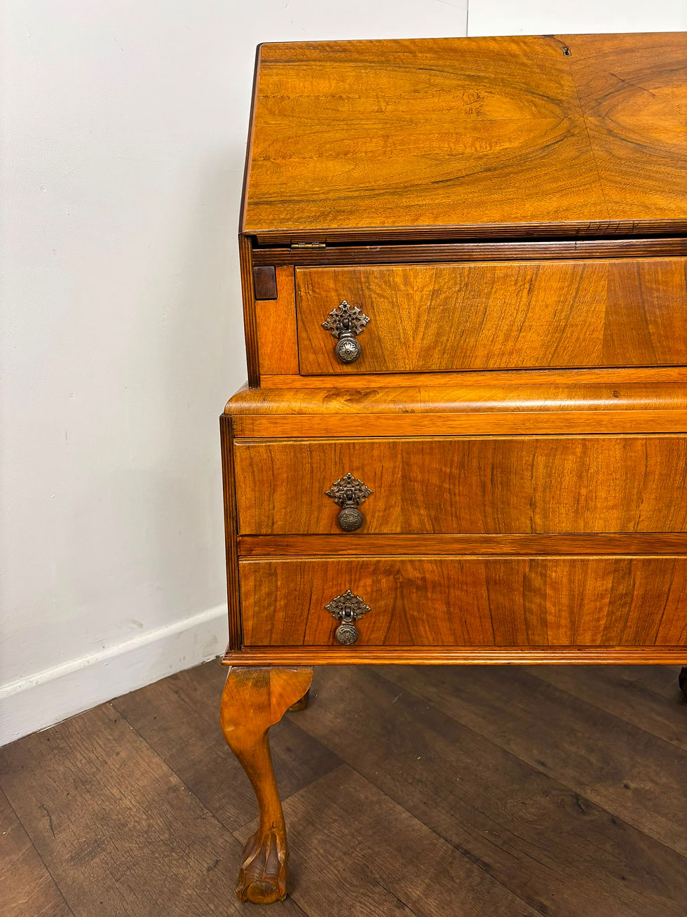 Thumbnail: Vintage Walnut Veneer Waterfall Bureau