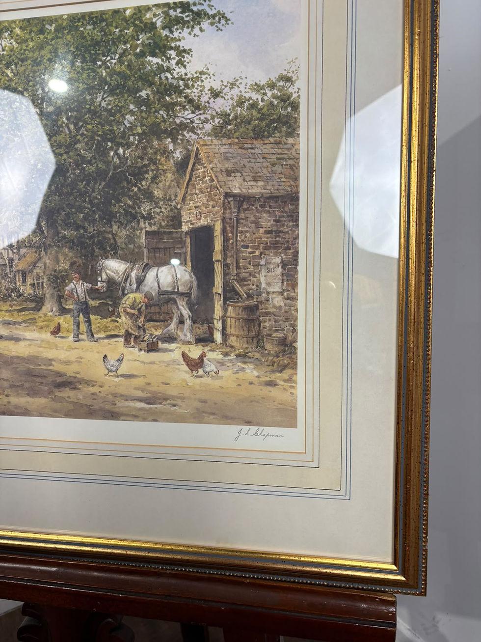 Thumbnail: J. L. Chapman Framed Rural Village Print – Horse & Cart Country Scene