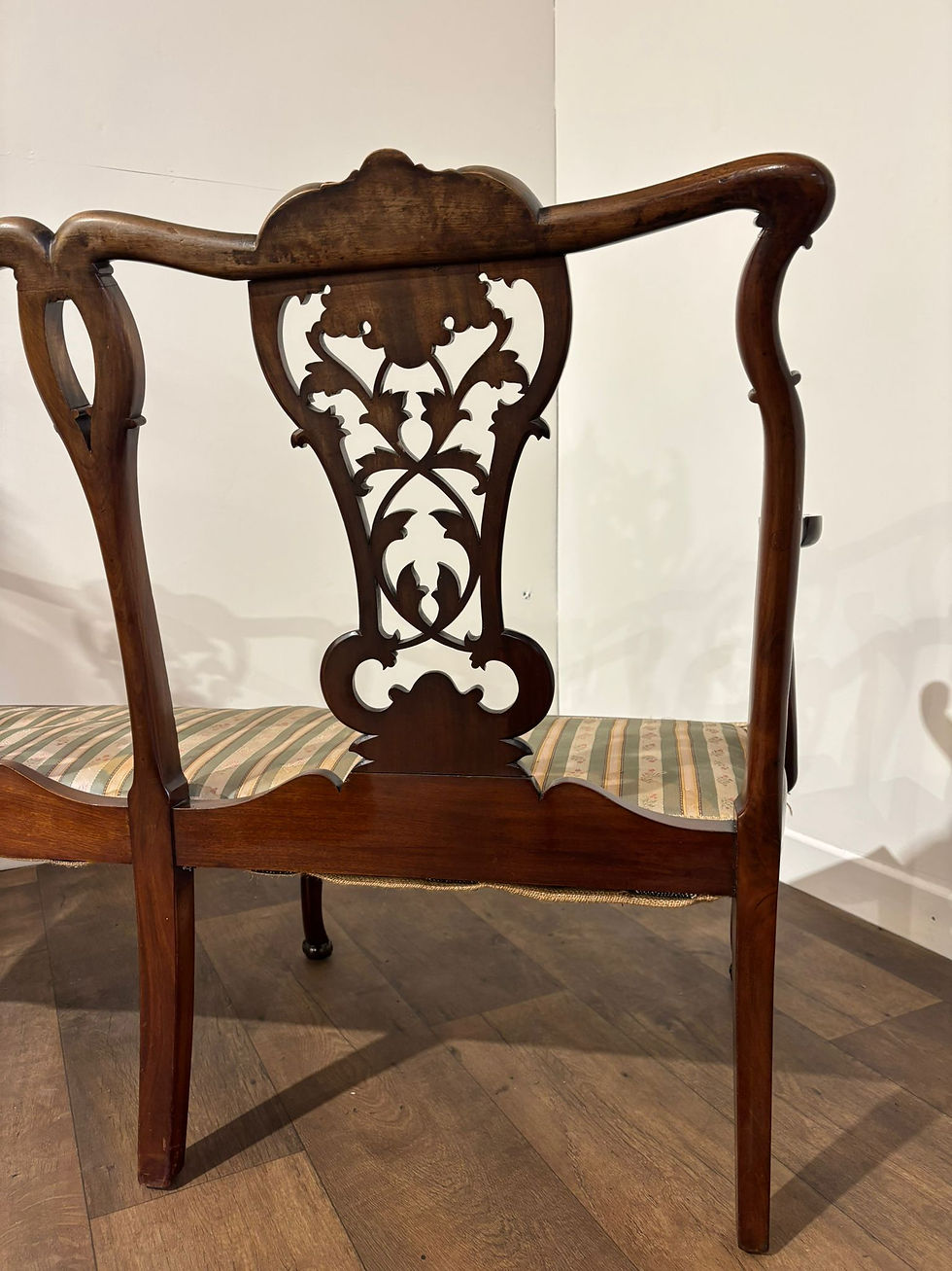 Thumbnail: Antique Chippendale Revival Twin Seat Mahogany Settee