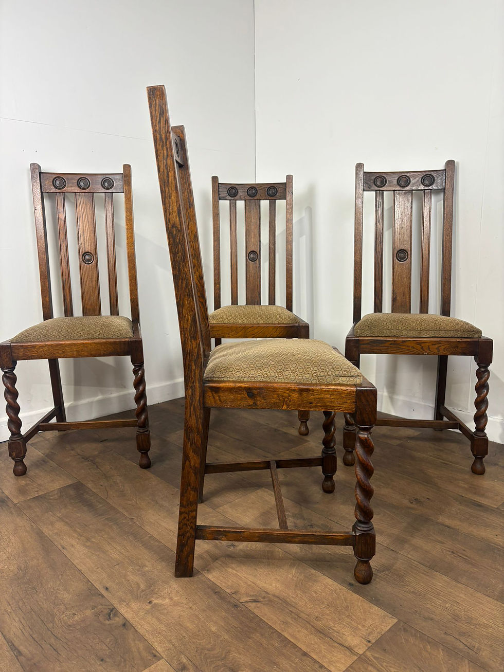 Thumbnail: Vintage Set of Four Oak High Back Barley Twist Dining Chairs