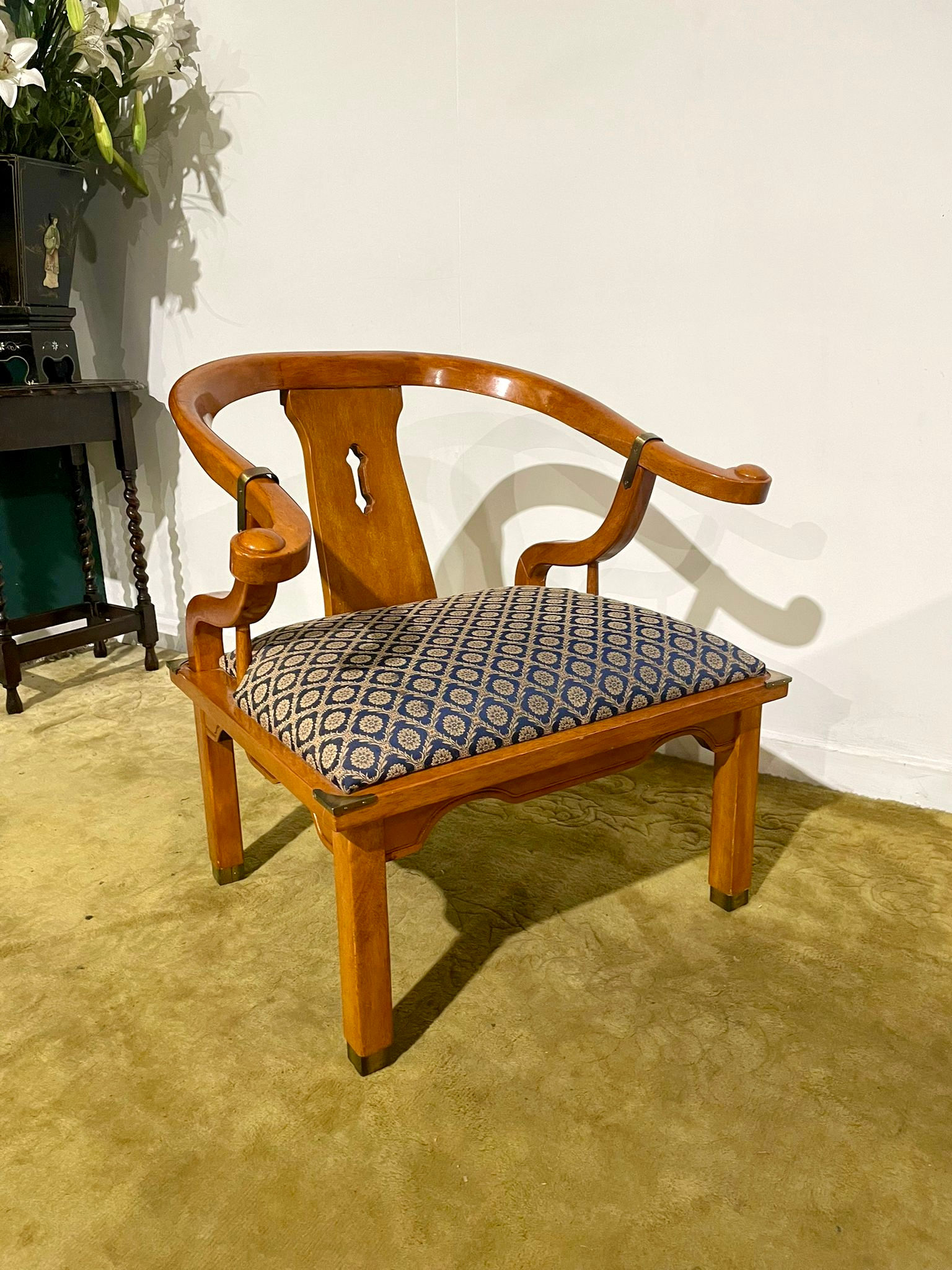 Reproduction Chinese Style Brass Bound Arm Chair