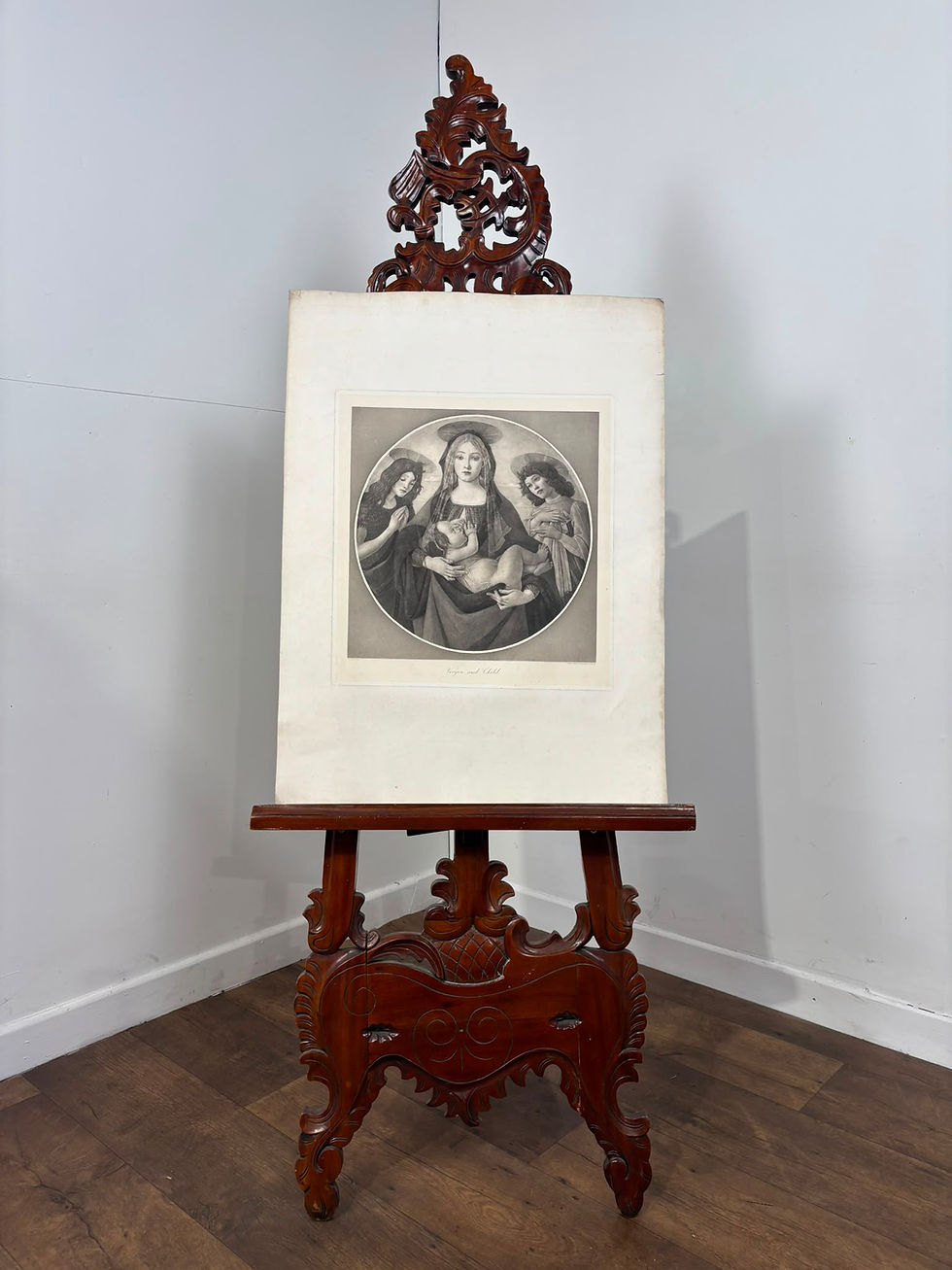 Vintage Religious Print – Virgin and Child with Saint John and an Angel