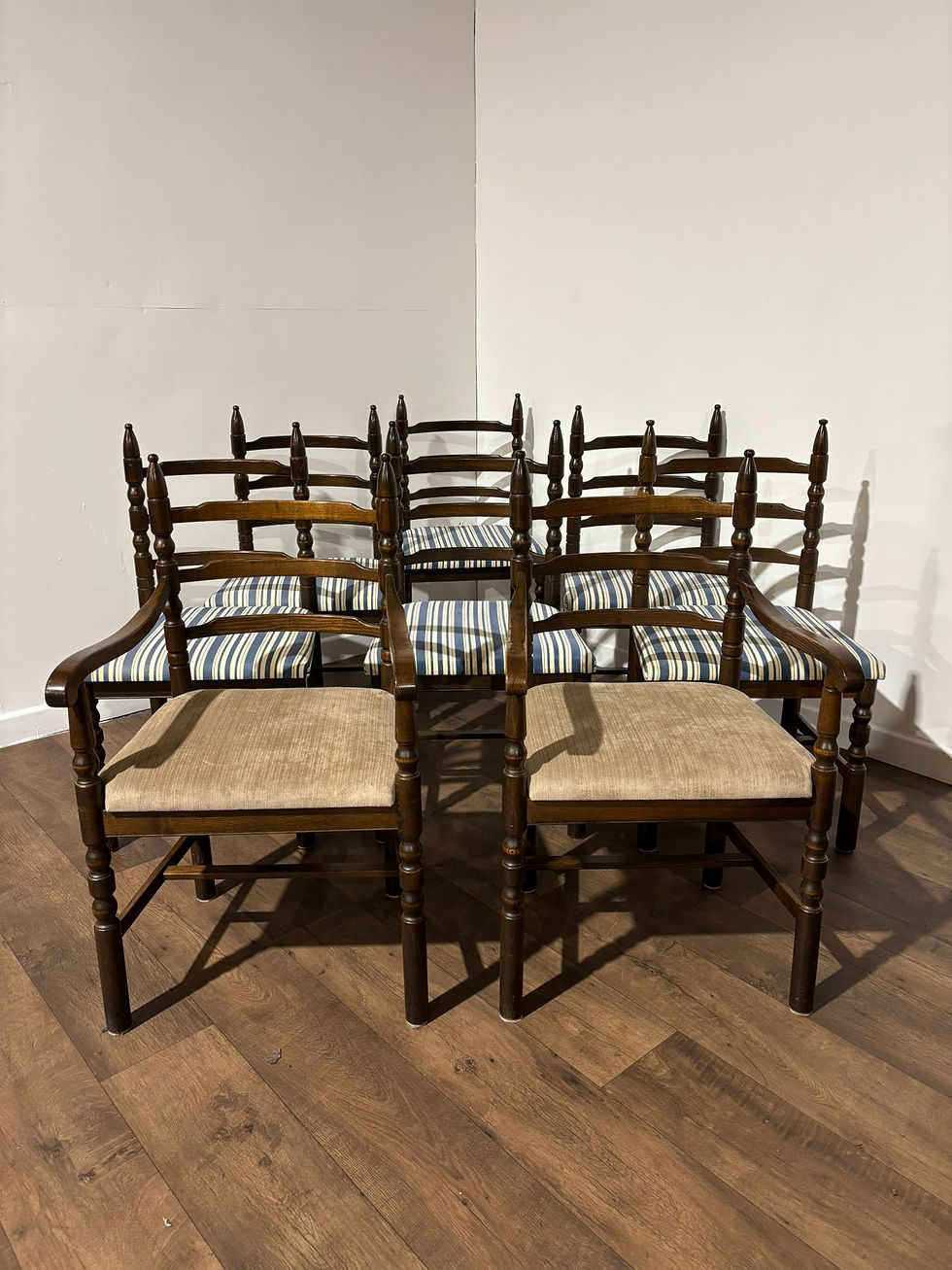 Set of Eight Vintage Oak Dining Chairs